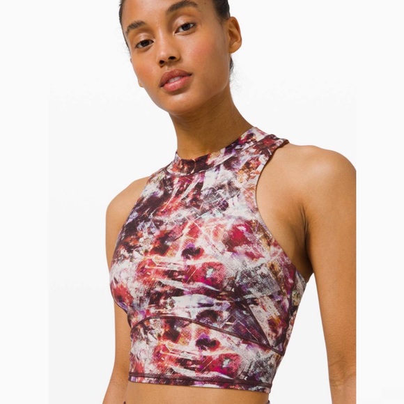 Lululemon Everlux and Mesh Cropped Tank in Urbantricity Multi / Dark Terracotta - Picture 3 of 11